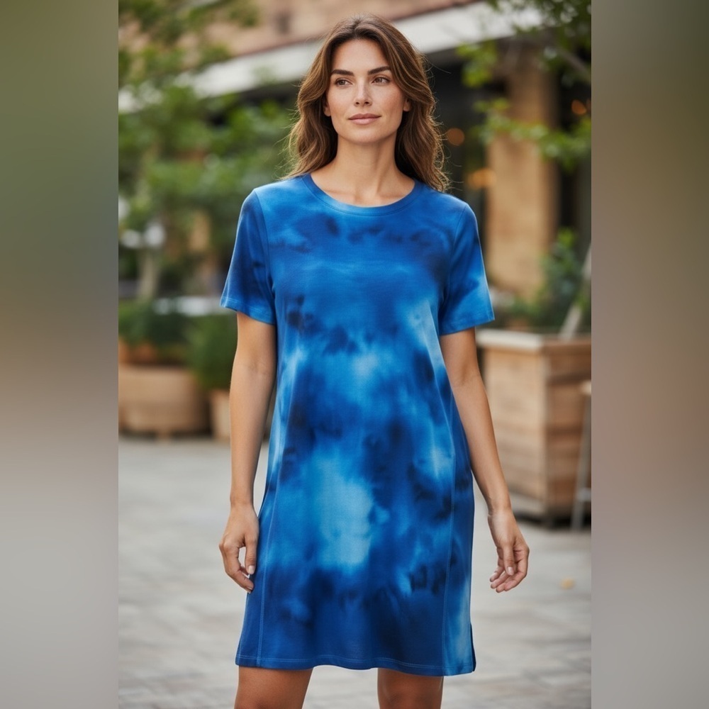 NWOT Icōne by Simons, Chic Stretch Dress, Large, Blue